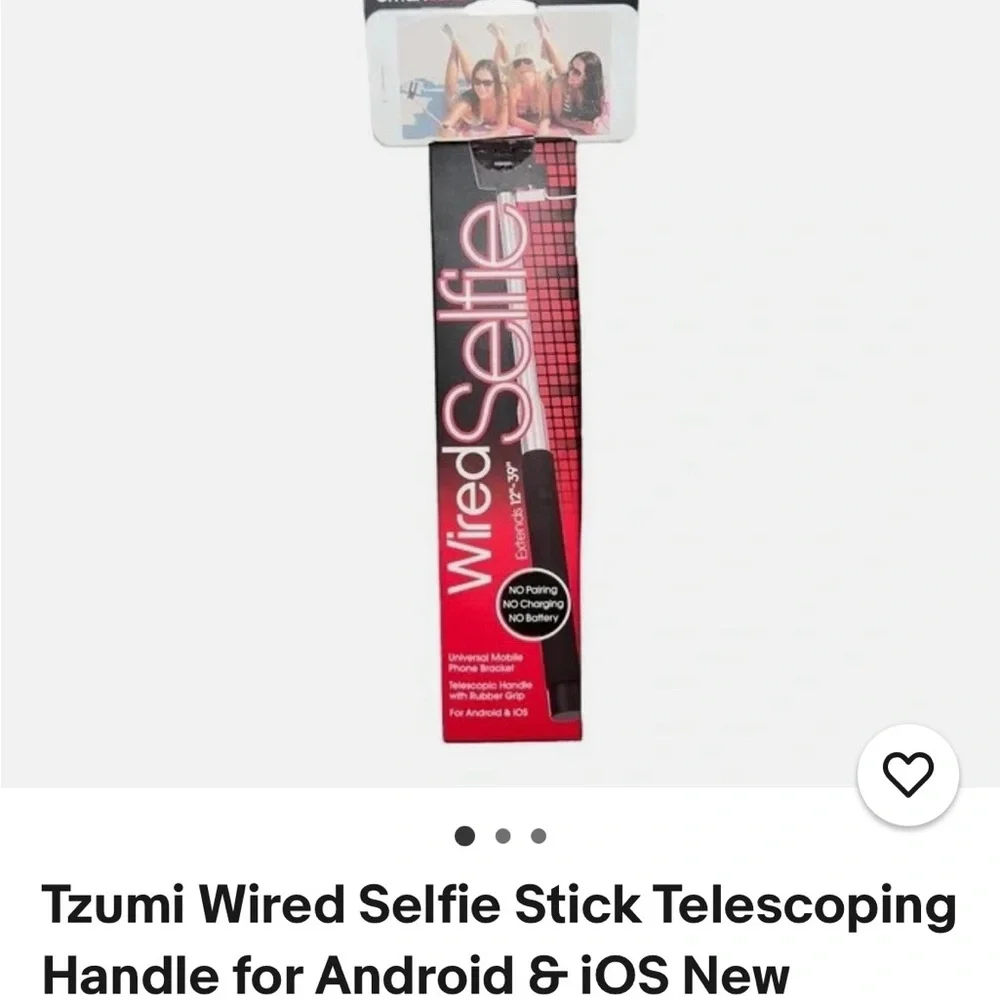 Tzumi Wired Selfie Stick Telescoping Handle – Pink & Black